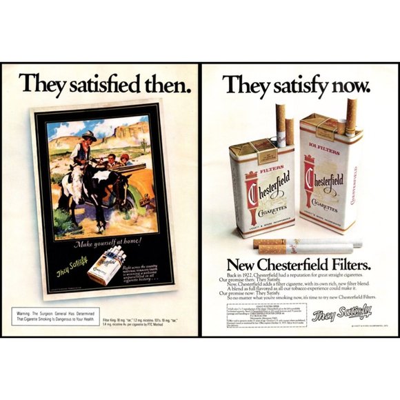 1975 Chesterfield Cigarettes 2 Page Vintage Print Ad They Satisfy Wall Art Decor - Picture 1 of 3